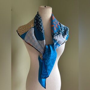 NWOT Baoshidi Silk Scarf. Vibrant geometric patterns; Asian inspired. With box